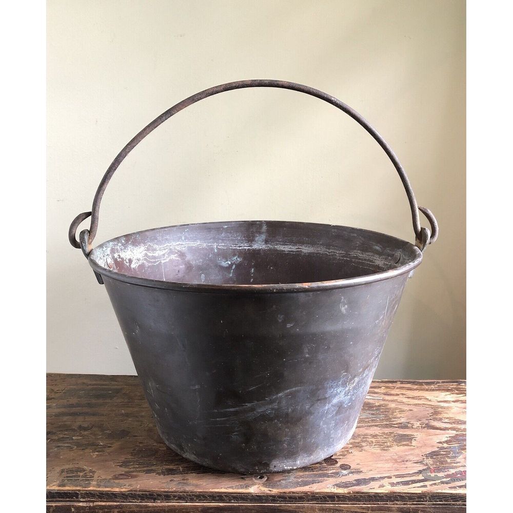 Early Copper Pail 19th Century 1800s REISS Solid Copper 11" Diam. 7.5" H